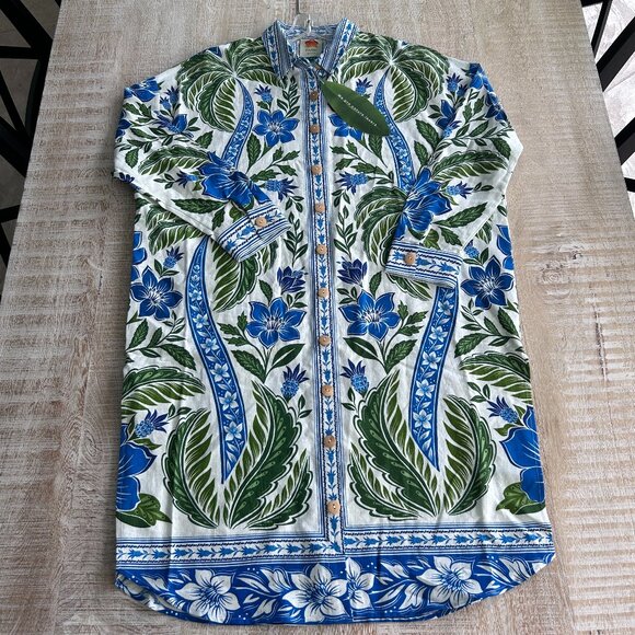 Farm Rio Chemise Dress Tropicance Floral Blue/Green NWT Large/Medium - Picture 2 of 8